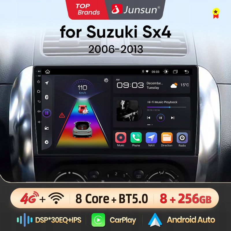 Junsun autorádio Suzuki SX4 2006-2013 carplay android auto 4G 8+256
