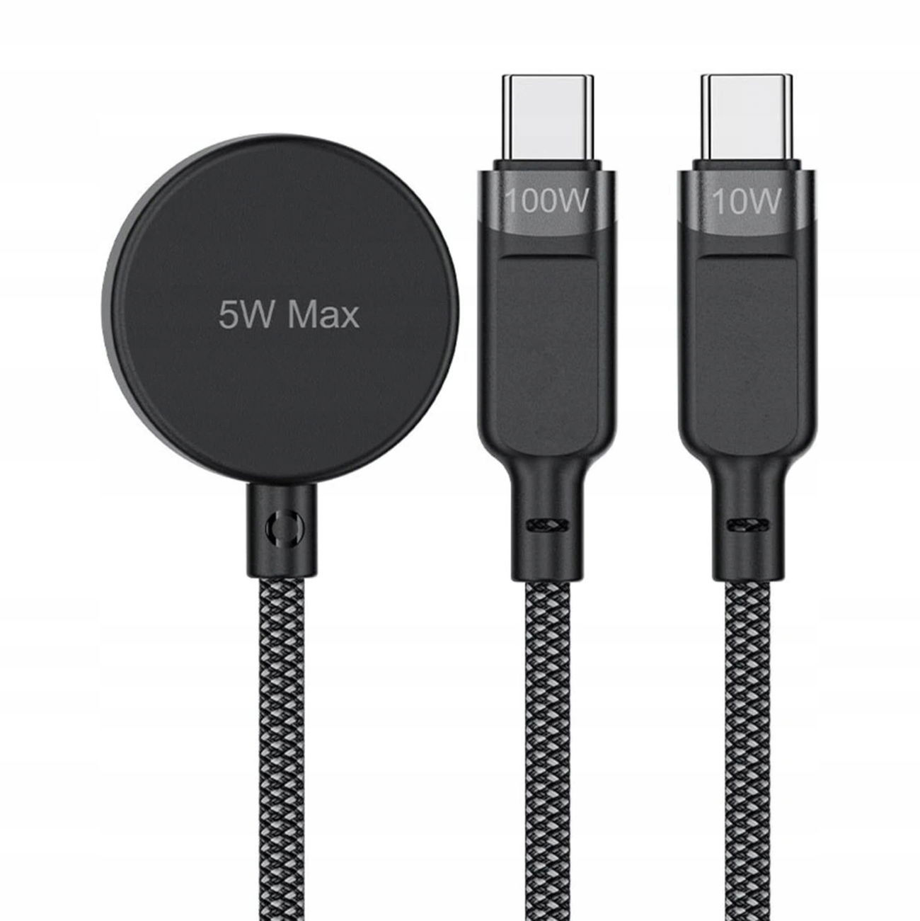 Kábel 3V1 Usb-c 2X Usb-c Qi Na Nabíjanie Apple Watch 100W 1.2M Čierny