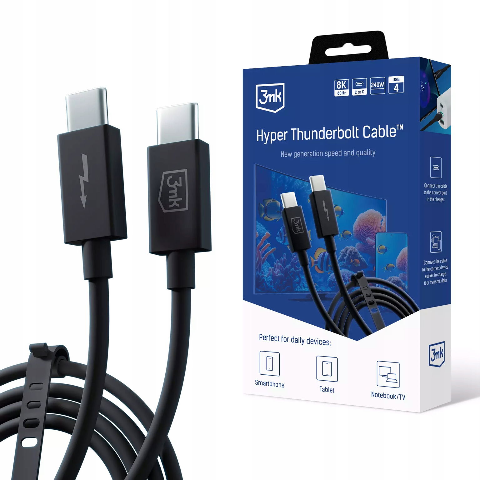 Kabel Hyper Thunderbolt USB4 Do 8K60Hz 240W Nabíjanie Rýchly Prenos