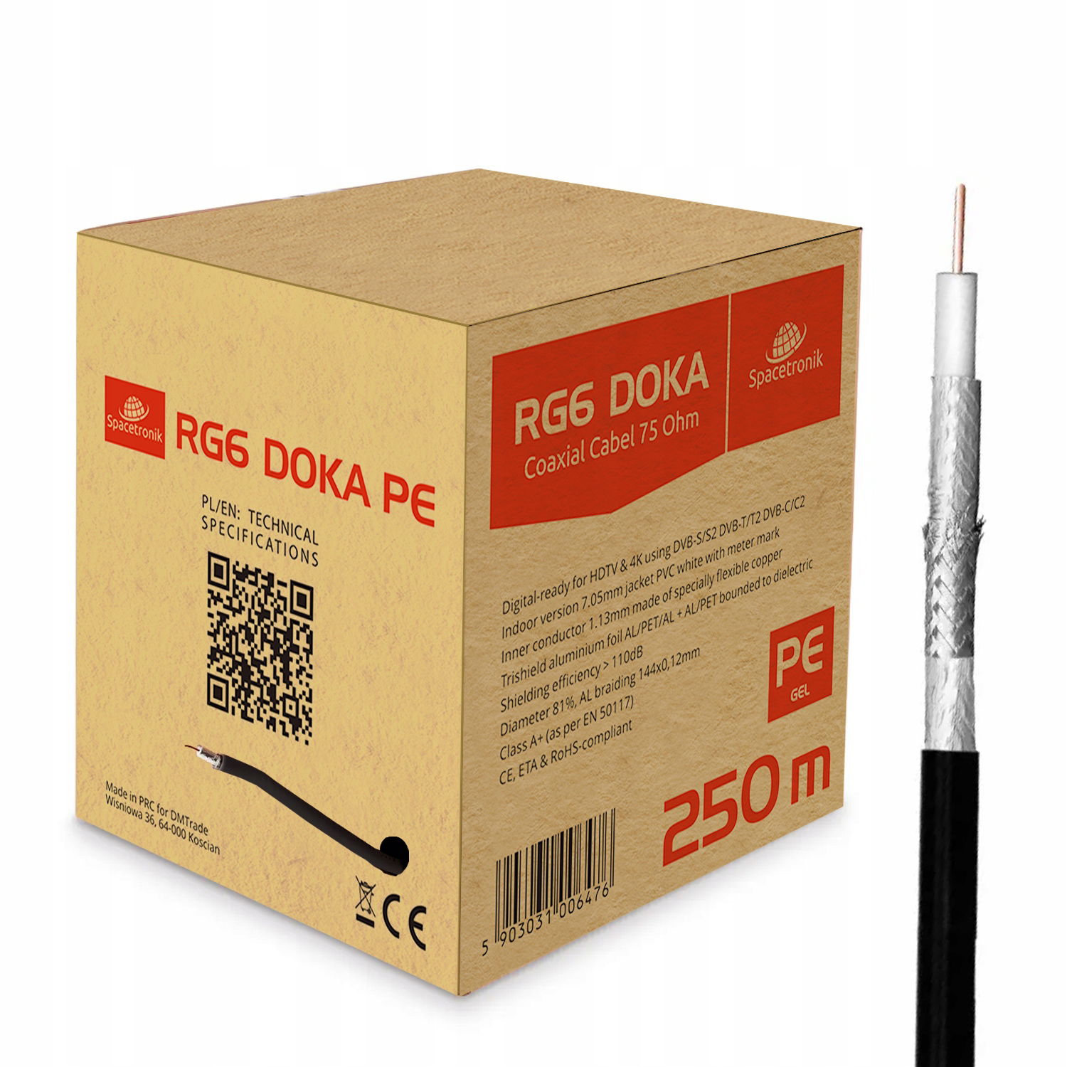 Kábel RG6 Spacetronik Doka Pe anténny 250 m kartón