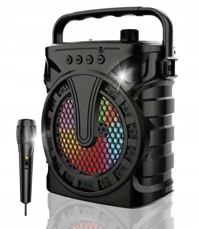 Karaoke Set Prenosný Reproduktor Mikrofón Bluetooth Aux Usb 500mah 8W Led