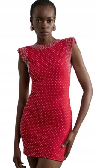 Karen Millen Červená Mini Sukňa S Kamienkami Na Zips Pre Nízke M B1F