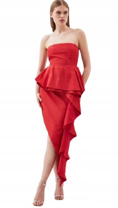 Karen Millen Červená Sukňa S Volánom A Asymetrickým Spodkom 36 B1F