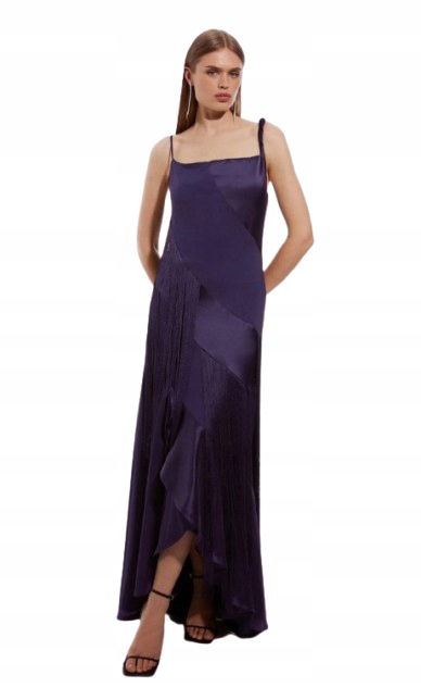 Karen Millen Petite Modrá Maxi Sukňa S Volánom A Strapcami 34 B1F