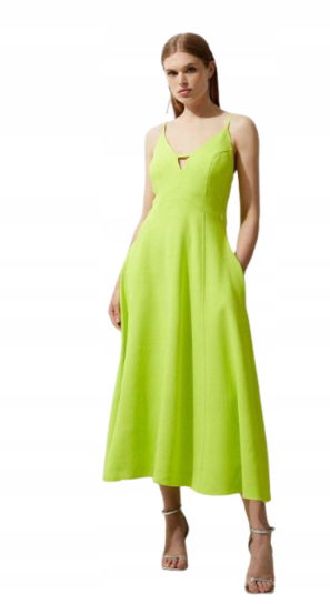 Karen Millen Zelená MIDI Sukňa S Ramienkami, Zips 40 B1P