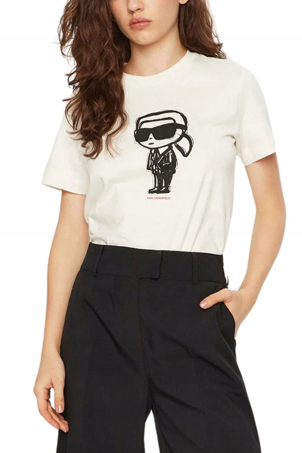 Karl Lagerfeld Béžové dámske tričko Ikon Sketch Karl S