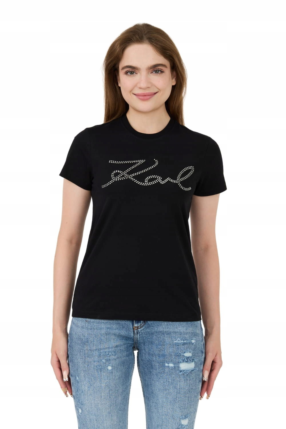 Karl Lagerfeld Čierne tričko Rhinestone Logo Xs