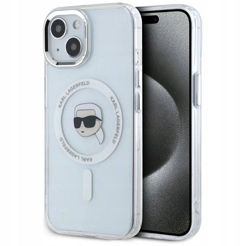 Karl Lagerfeld Head MagSafe – puzdro na iPhone 15 (biele)