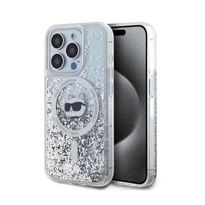 Karl Lagerfeld Liquid Glitter Choupette Head MagSafe – puzdro na iPhone 14 Pro