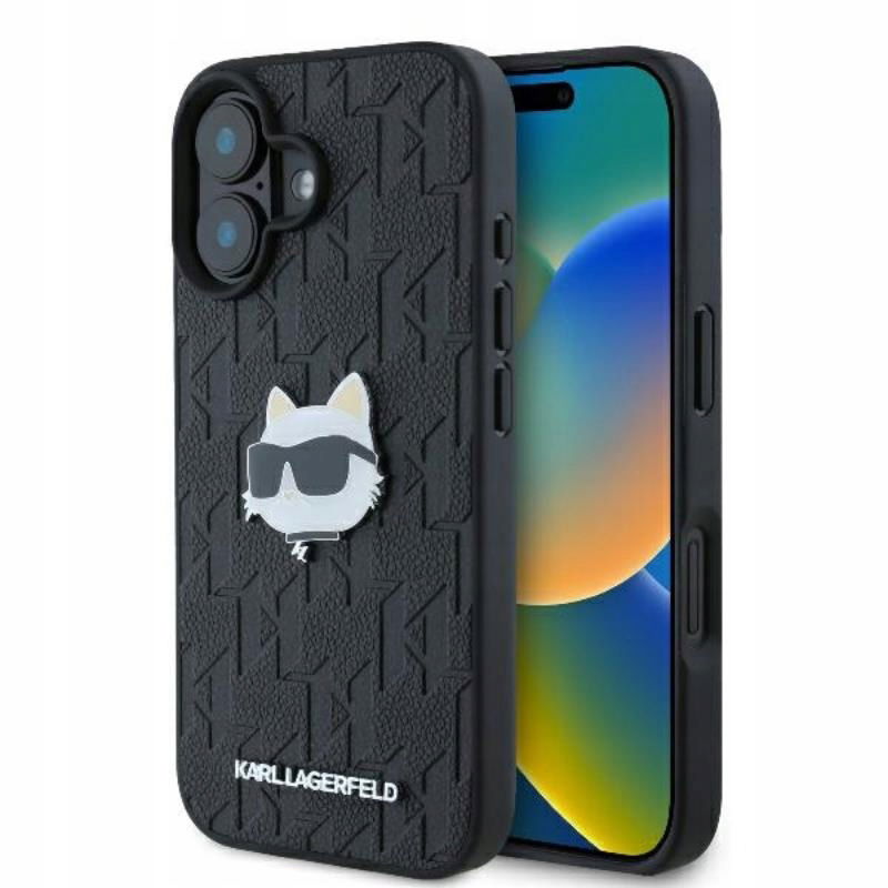 Karl Lagerfeld Monogram Choupette Head Pin Puzdro na iPhone 16 (čierne)