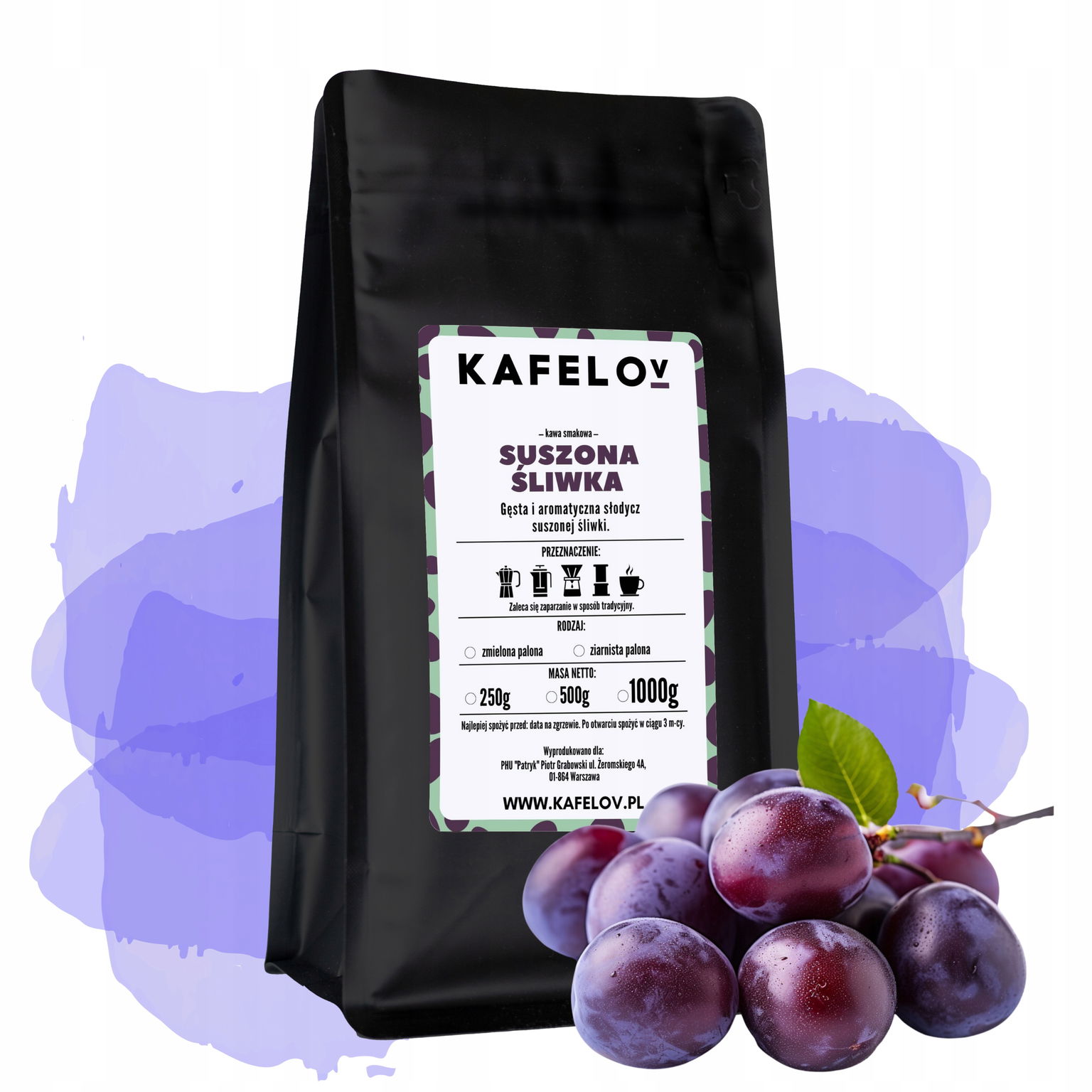Káva Kafelov chuťová Sušená Slivka 500G mletá
