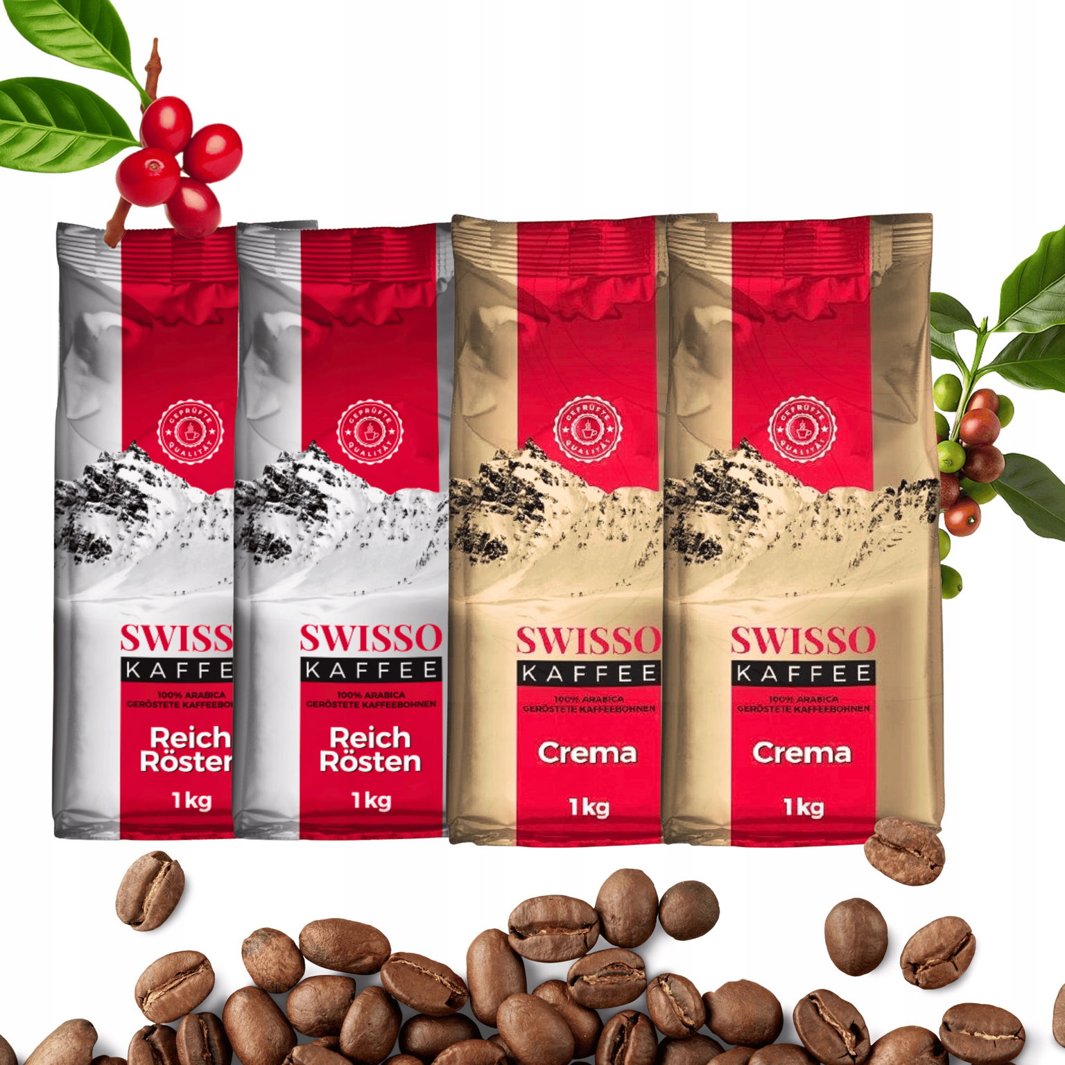 Káva zrnková 100 % Arabica 1 kg Swisso Kaffee Crema Rr Mix 2+2 x1 kg