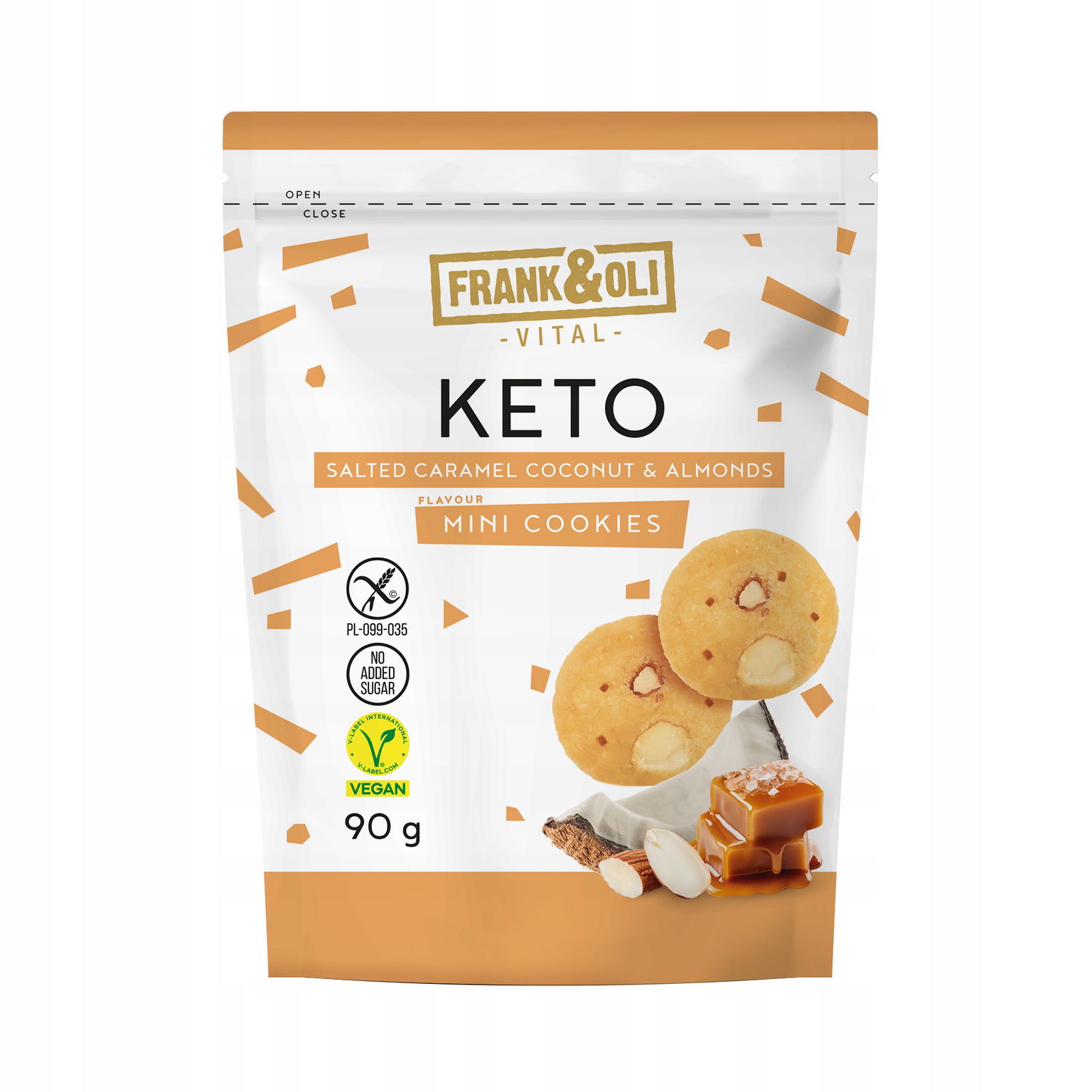 Keto Mini Sušienky – Slaný karamel s mandľami 90g Frank&Oli