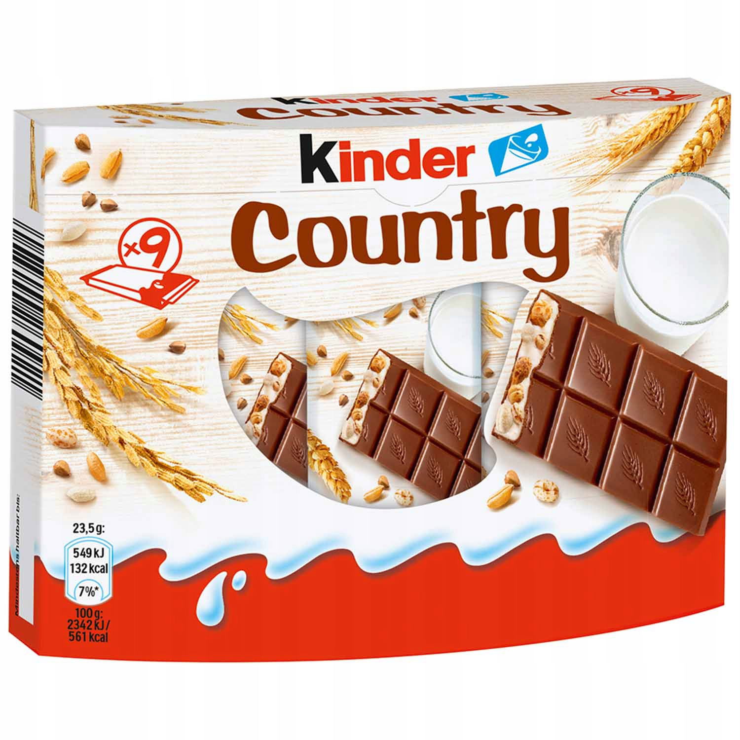 Kinder Country tyčinka s prídavkom obilnín 9 ks x 23,5 g