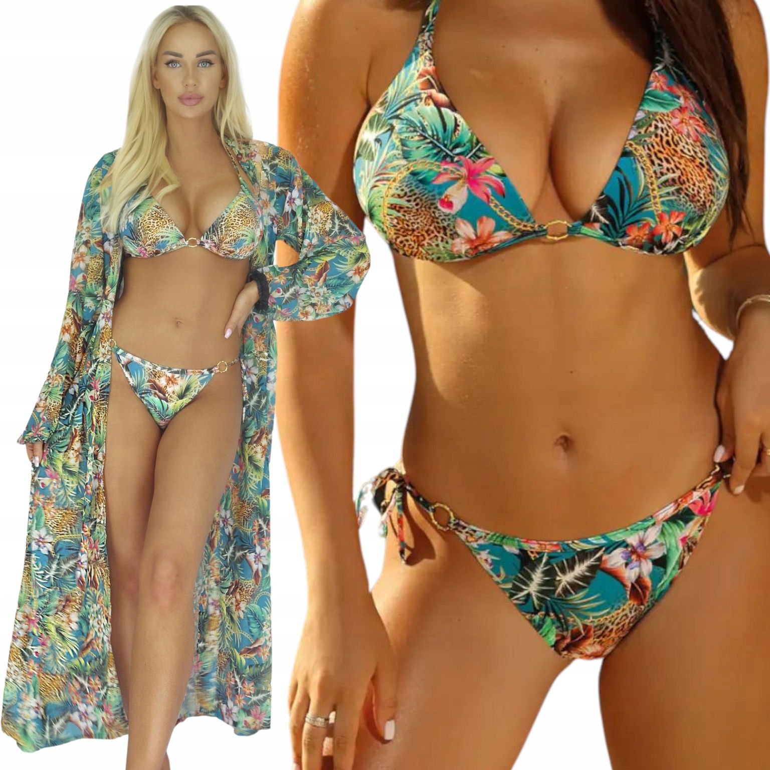 Kompletná sada plaviek Bikini Plavky Push-Up+ Pareo-Tunika 36C Hawai