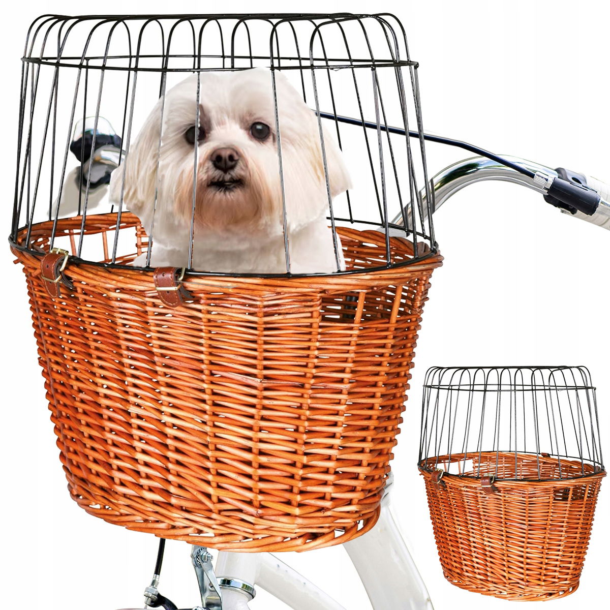 Košík na bicykel pre psa, prútený na volant, košík na bicykel pre mačku