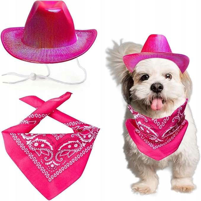 Kovbojský klobúk pre psa bandana Kostým ružový lesklý
