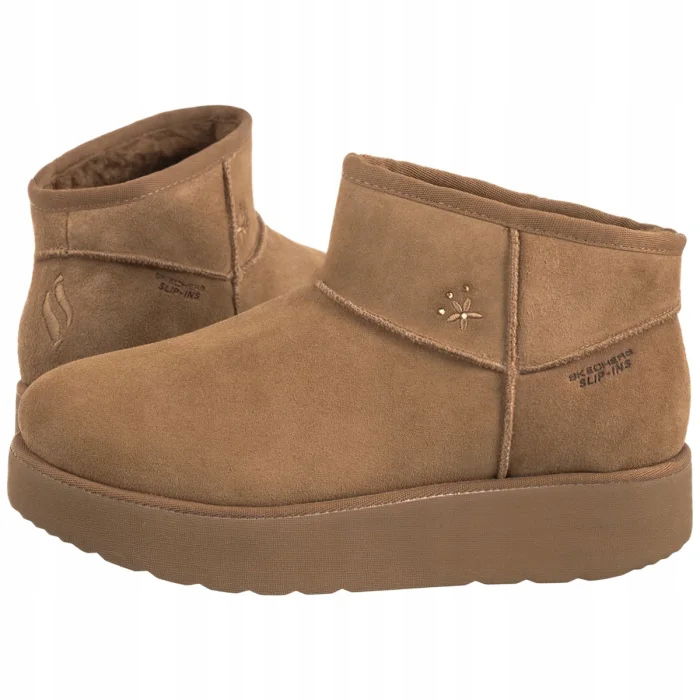 Kožené dámske čižmy na platforme Skechers Keep 169143 Hnedé
