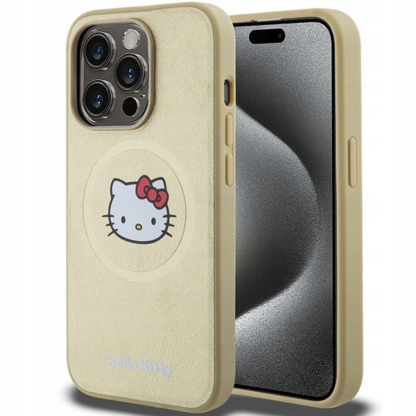 Kožené puzdro Hello Kitty s MagSafe pre iPhone 15 Pro Max Zlaté