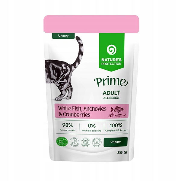 Krmivo Pre Mačky prime urinary biela ryba so srdiečkom a brusnicami 85 g