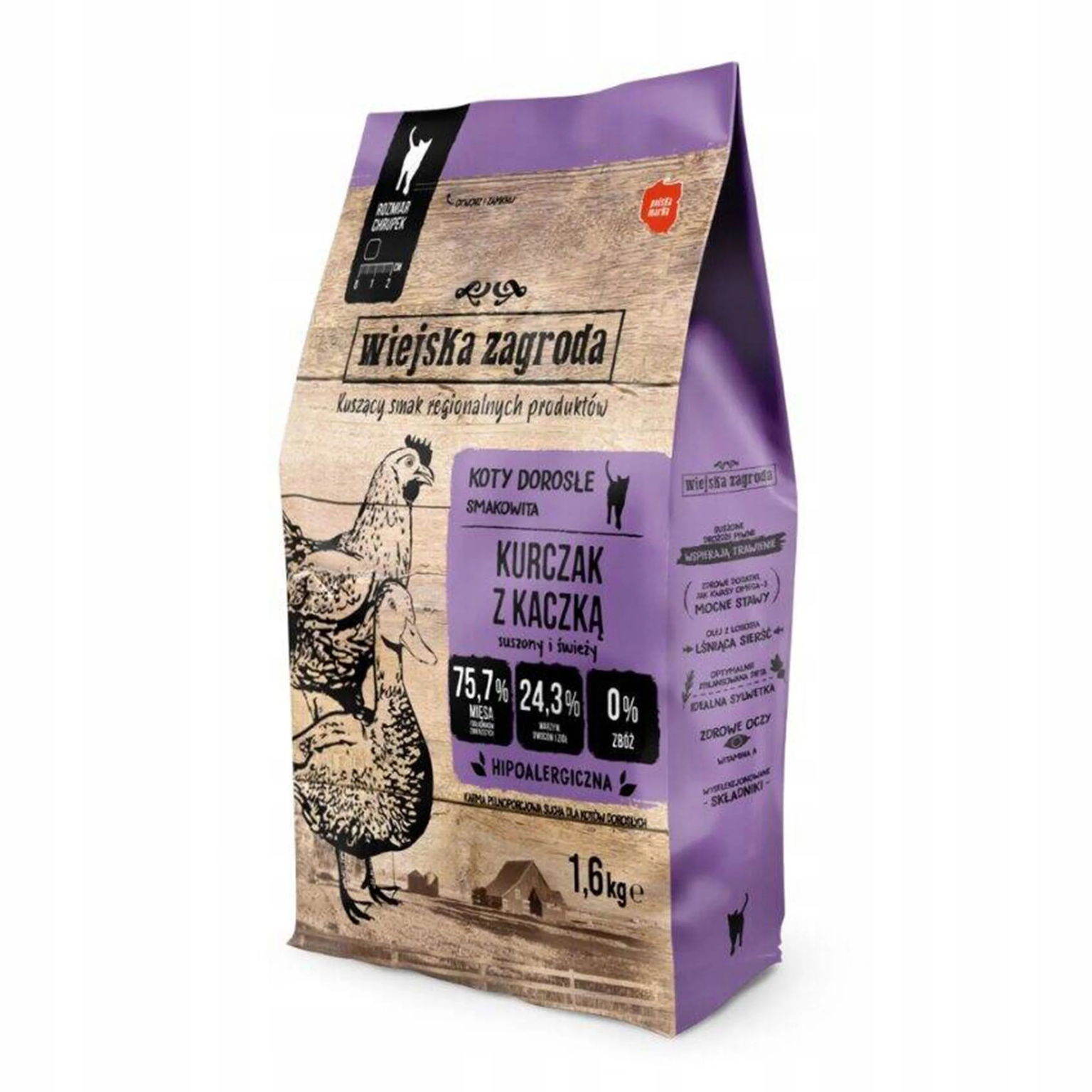 Krmivo Pre Mačky Wiejska Zagroda kuracie mäso s kačicou 1.6 kg