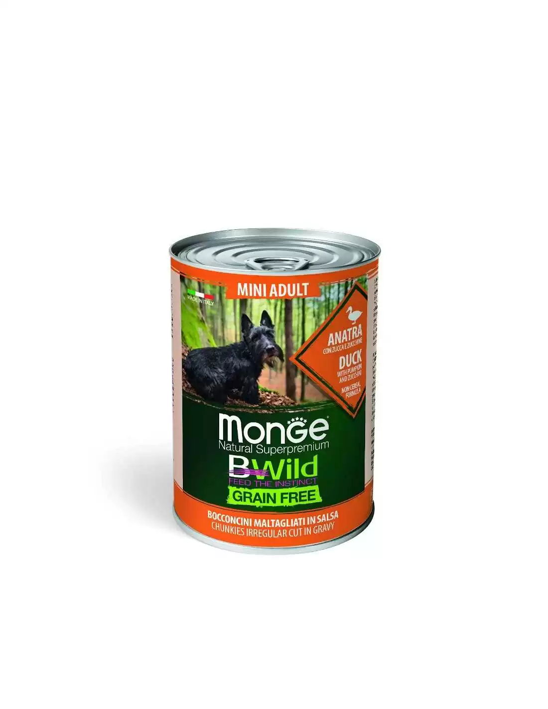 Krmivo v konzerve Kačica Bwild Grain Free 400g značky Monge