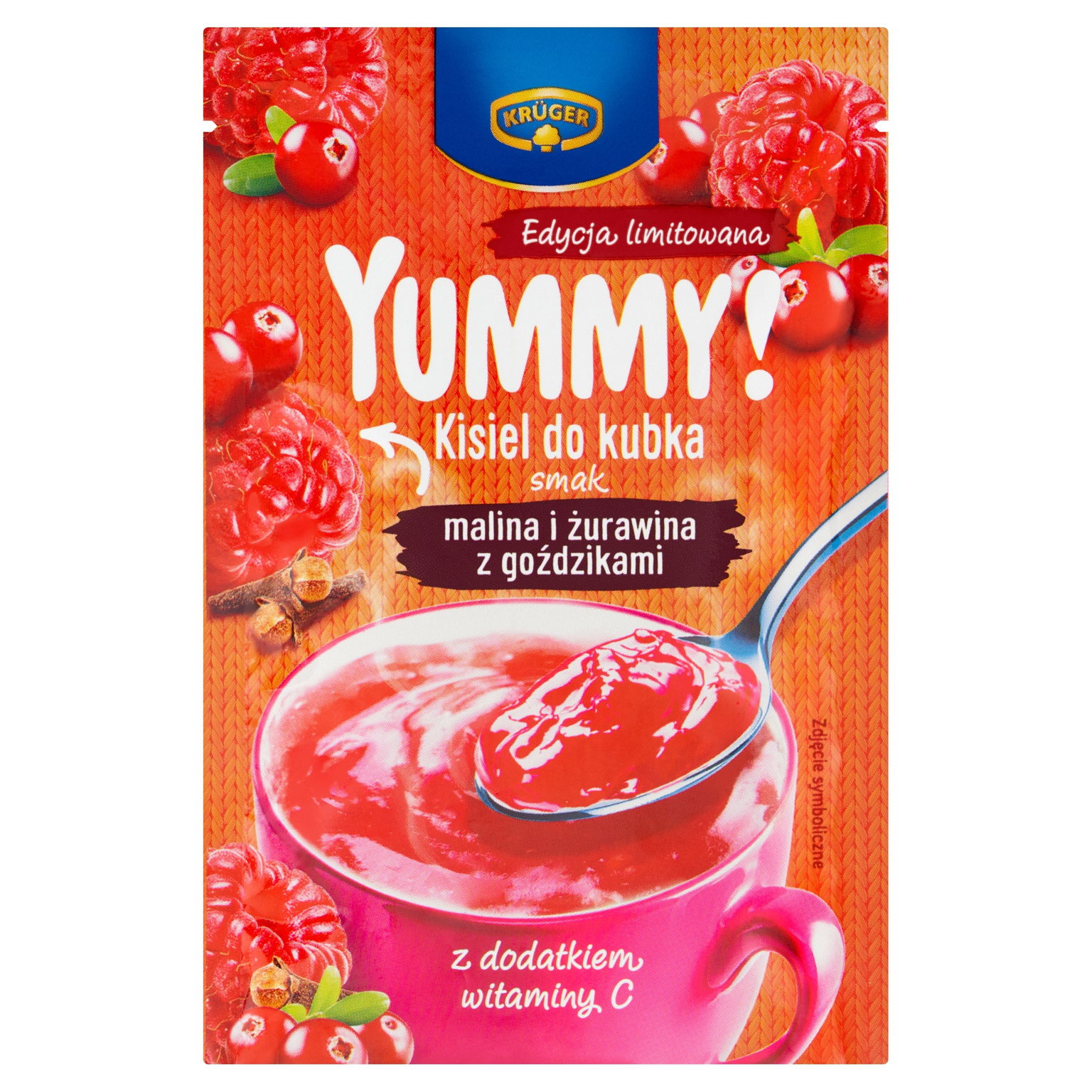 Krüger Yummy! Kisiel do pohára s príchuťou maliny a brusníc s klinčekmi 30 g