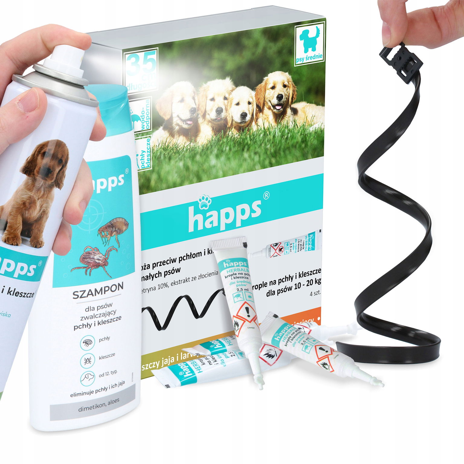 Kvapky Kliešte 10-20 kg Obojok proti kliešťom 35 cm Spray Šampón Inse Kd