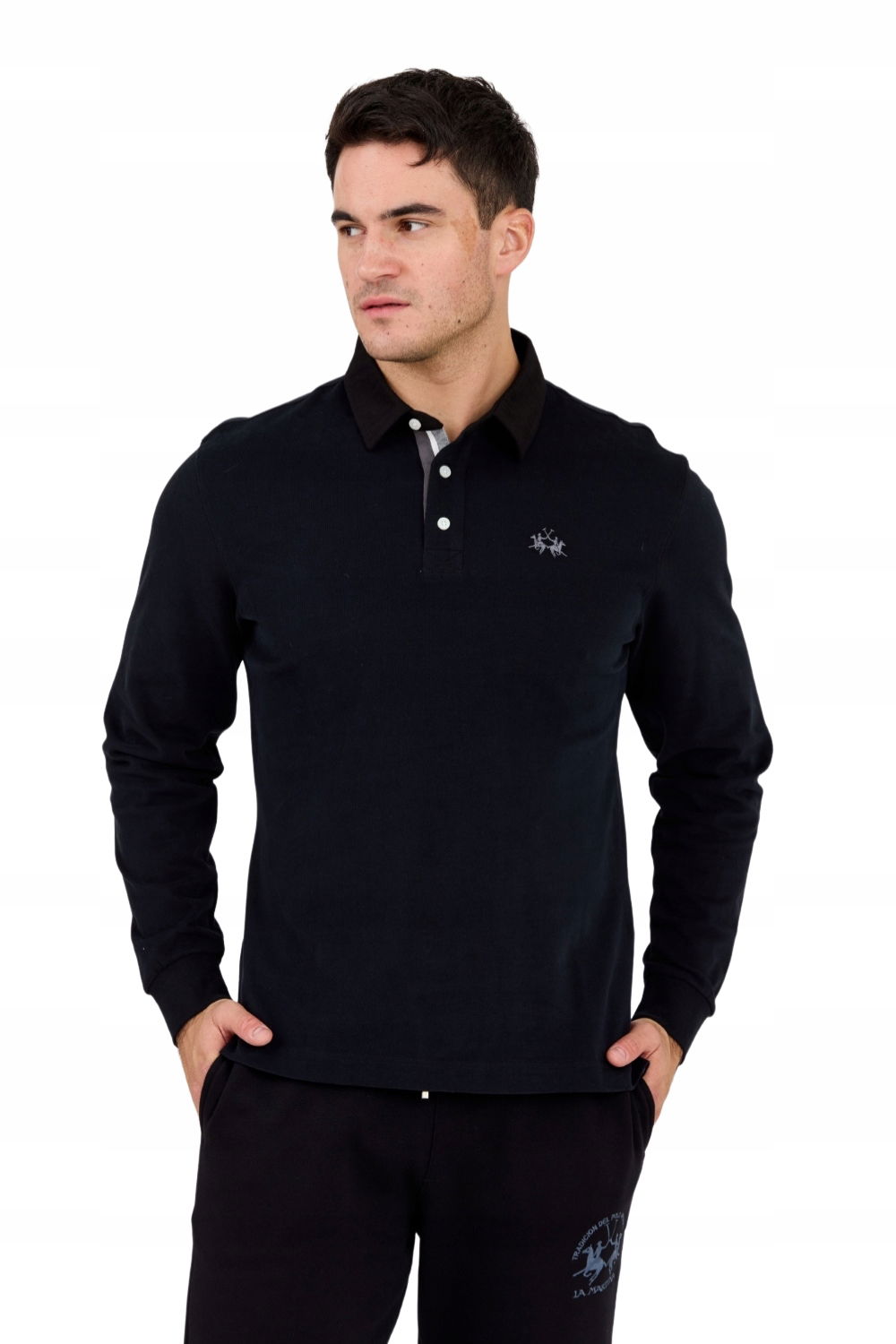 La Martina Čierny pánsky longsleeve polo Heavy Jersey 3XL