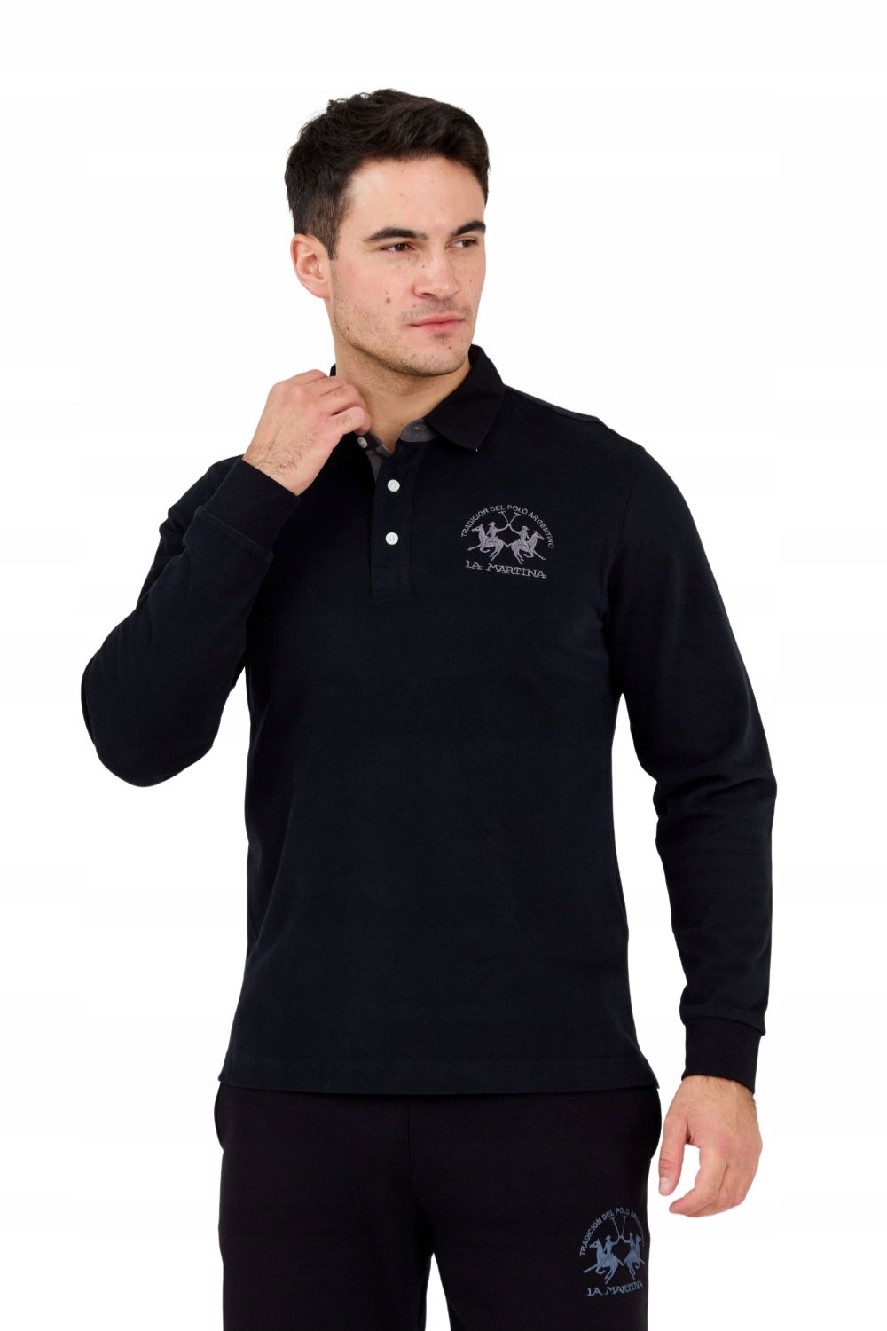 La Martina Čierny pánsky longsleeve polo Heavy Jersey M