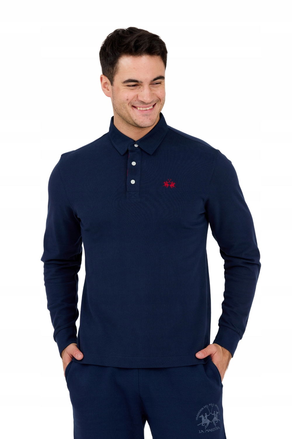 La Martina Tmavomodrý pánsky longsleeve polo Heavy Jersey M