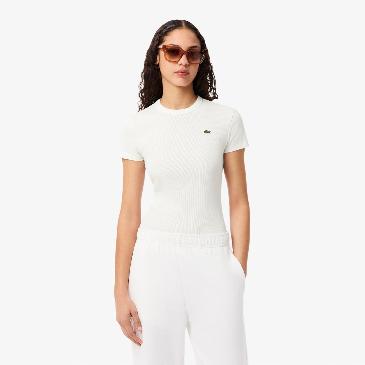 Lacoste Pruhované dámske tričko TF5538 Blanc 40