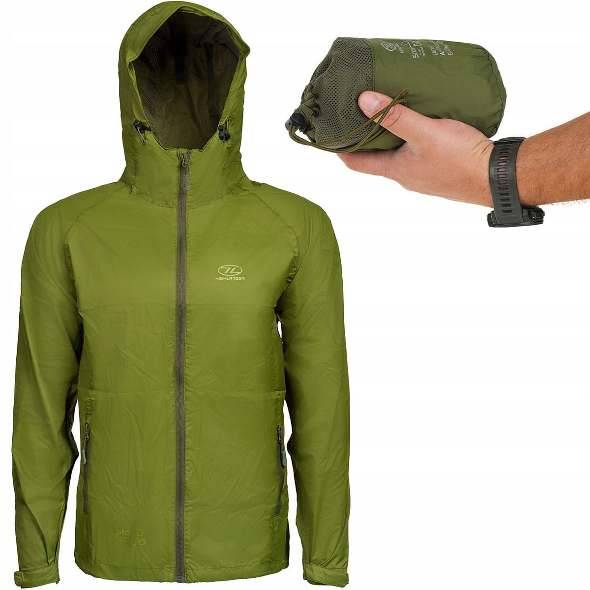 Ľahká dažďová bunda Highlander Packable Pack-Light 6K Olive L