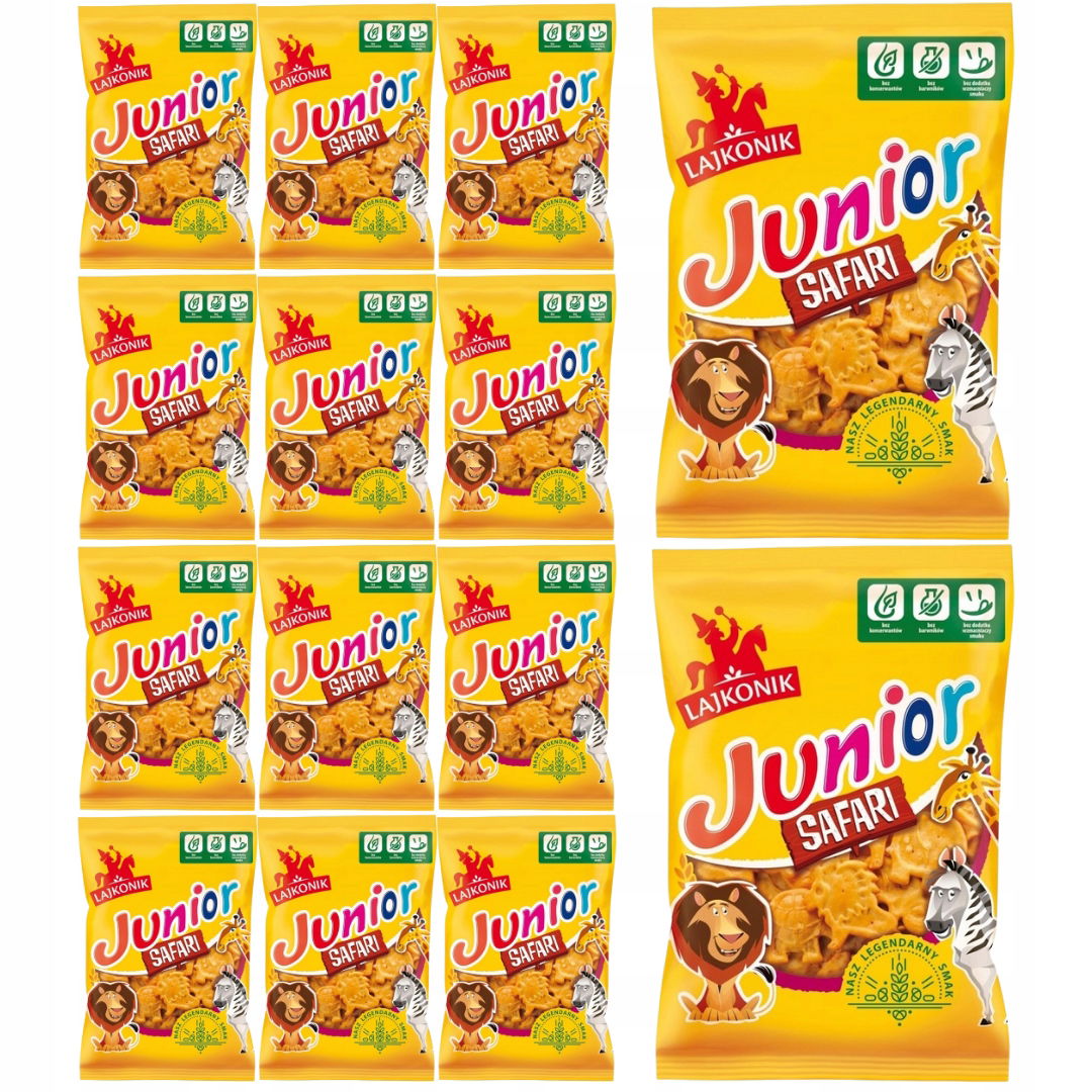 Lajkonik Junior Safari Drobné sušienky s vanilkovou príchuťou 125 g x 14 kusov