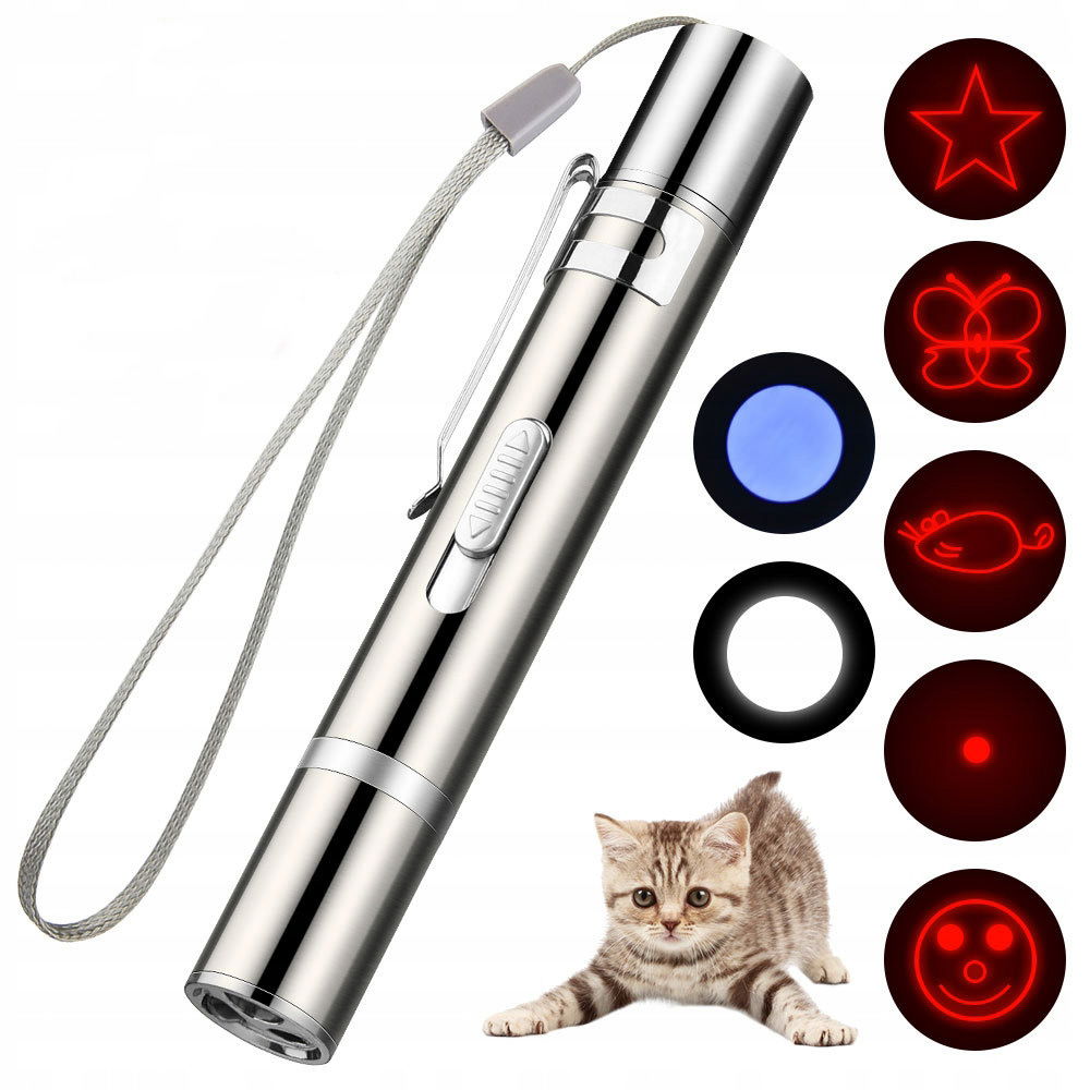 Laserová Baterka Led Usb Klip Pre Mačky Vzory Uv