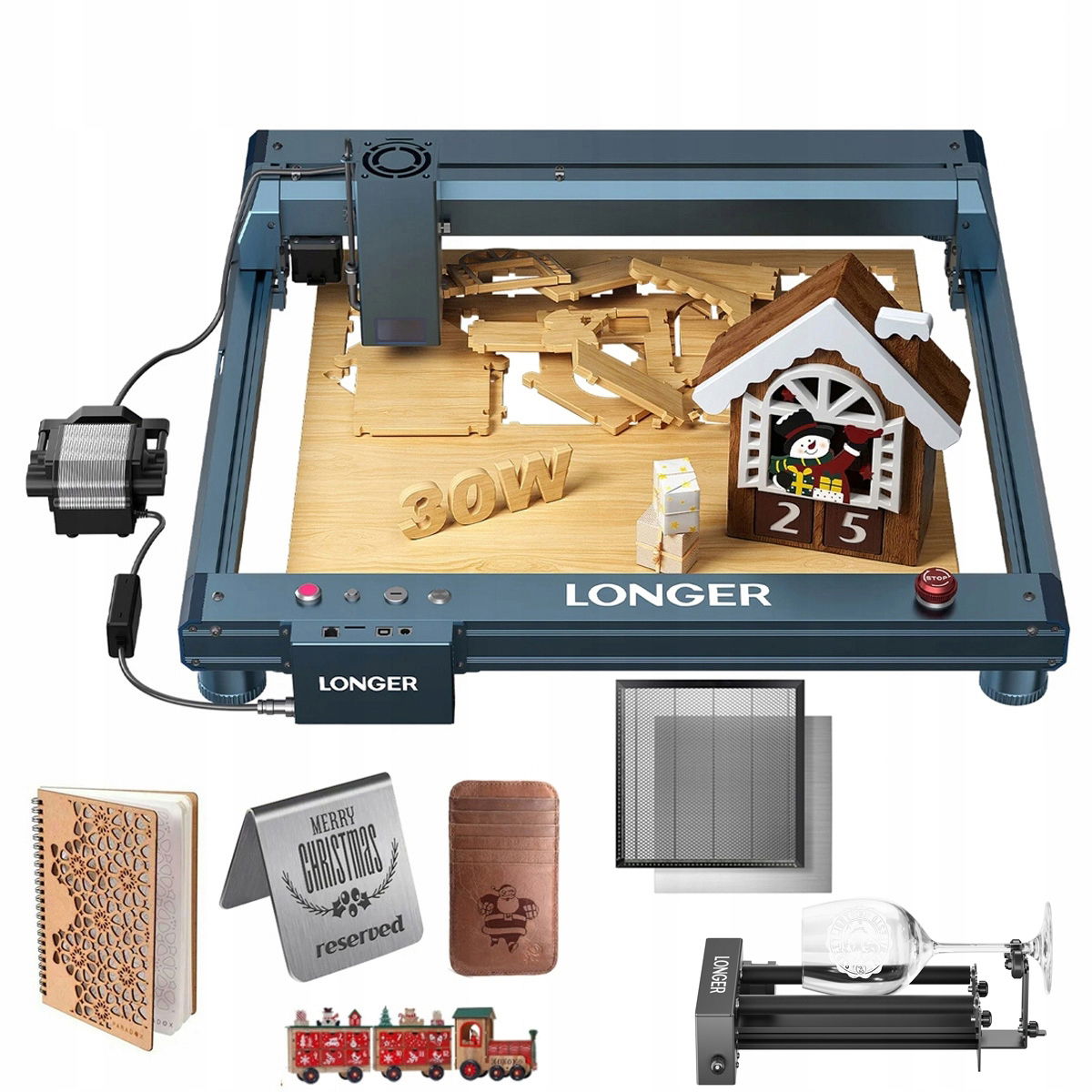 Laserový gravírovací stroj Longer Laser B1 30W+Platforma+Rolka