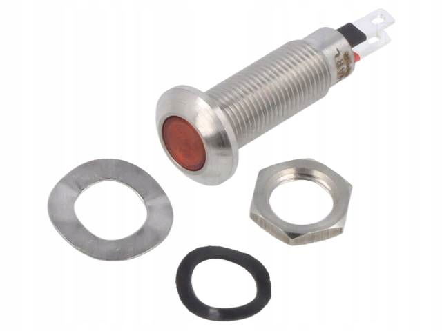 Led kontrolka plochá červená 2,1VDC fi-8,1mm IP67 fi-LED 7mm