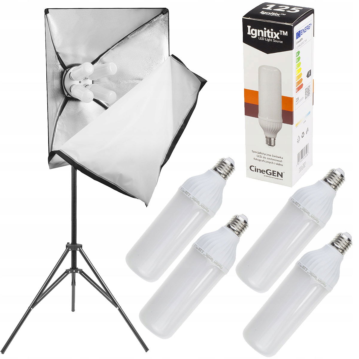 Led lampa 4x žiarovka 125 W softbox 60x90 cm statív difuzér