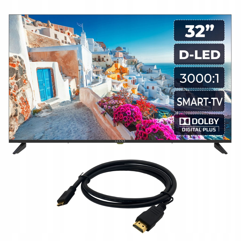 Led televízor Kiano 32" Elegance Hd Ready čierny Hdmi kábel