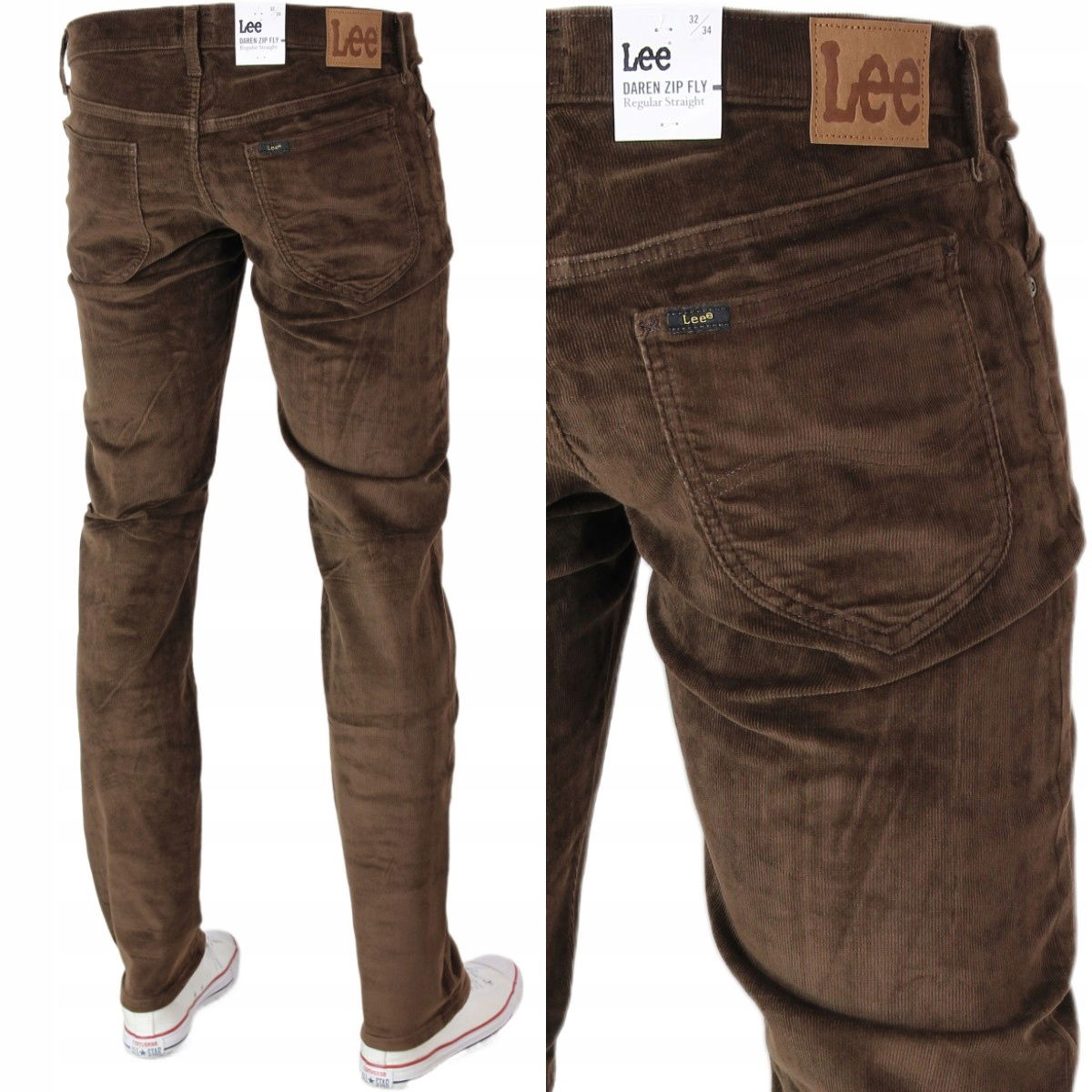 Lee Daren Jeansy Jednoduché Straight Štruksy „Brown Arabica“ W38 L34