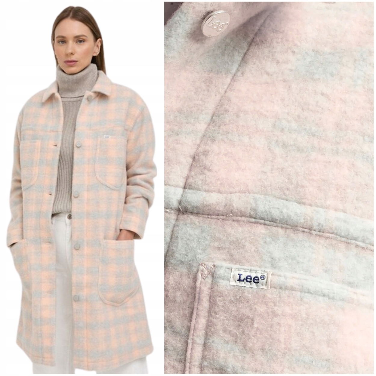 Lee Elongated Chore Coat Peach Buzz voľný dlhý pastelový dámsky kabát M