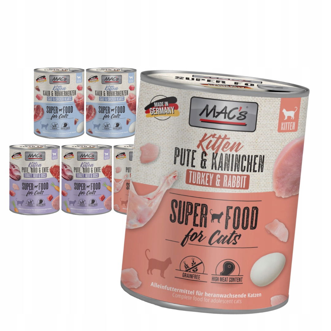 MAC's Kitten 6x800g Bezobilné Vlhké Krmivo pre mačiatka Mix 3 príchutí