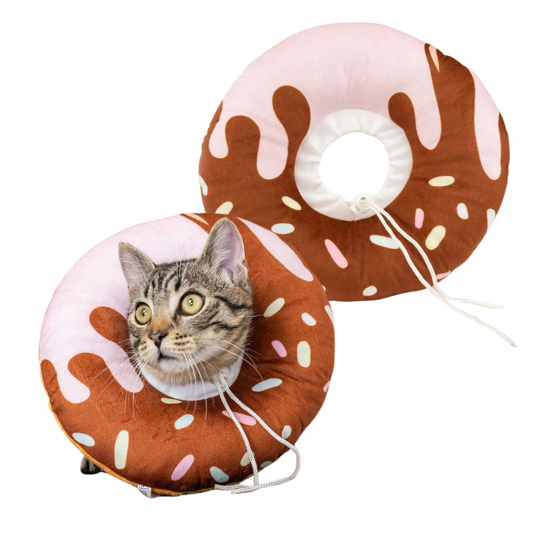 Mäkký plyšový pooperačný golier po ošetrení mačky Donut Mil Xs