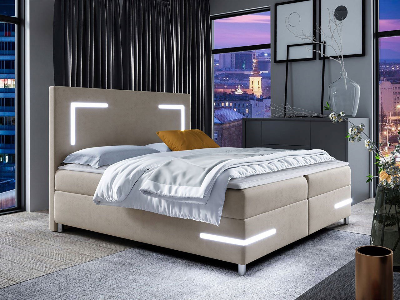 Manželská posteľ 180 cm Frinesa Led (béžová) (rošt matrac) (led)