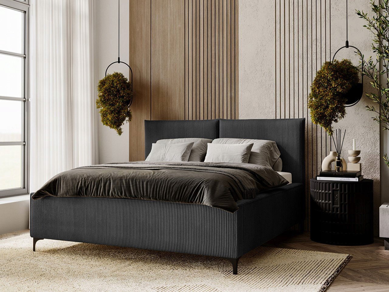 Manželská posteľ 200 cm Camtana (čierna) (rošt)