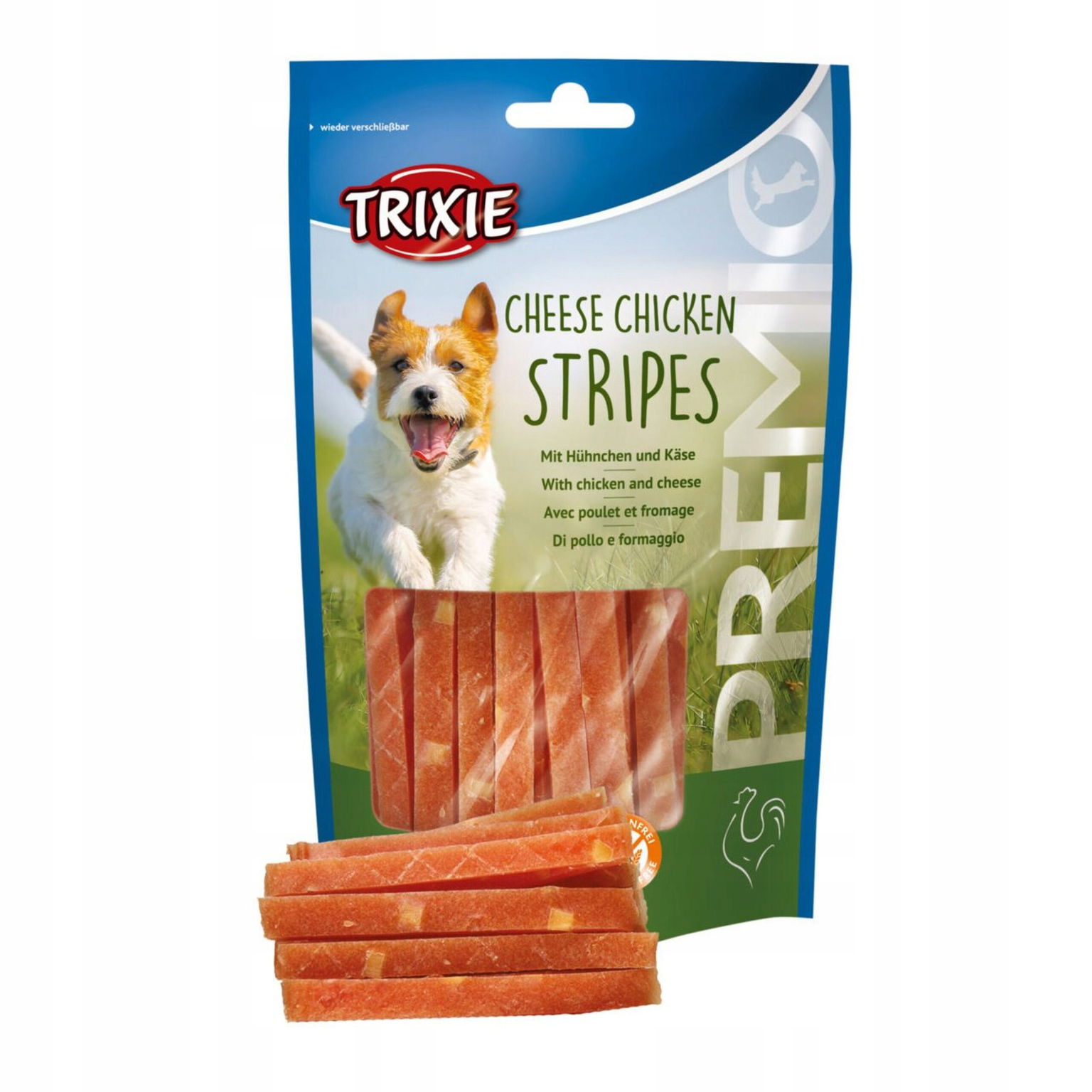 Maškrty pre psa Trixie Snaki Stripes Premio syrové pásiky s kuracím mäsom 100 g