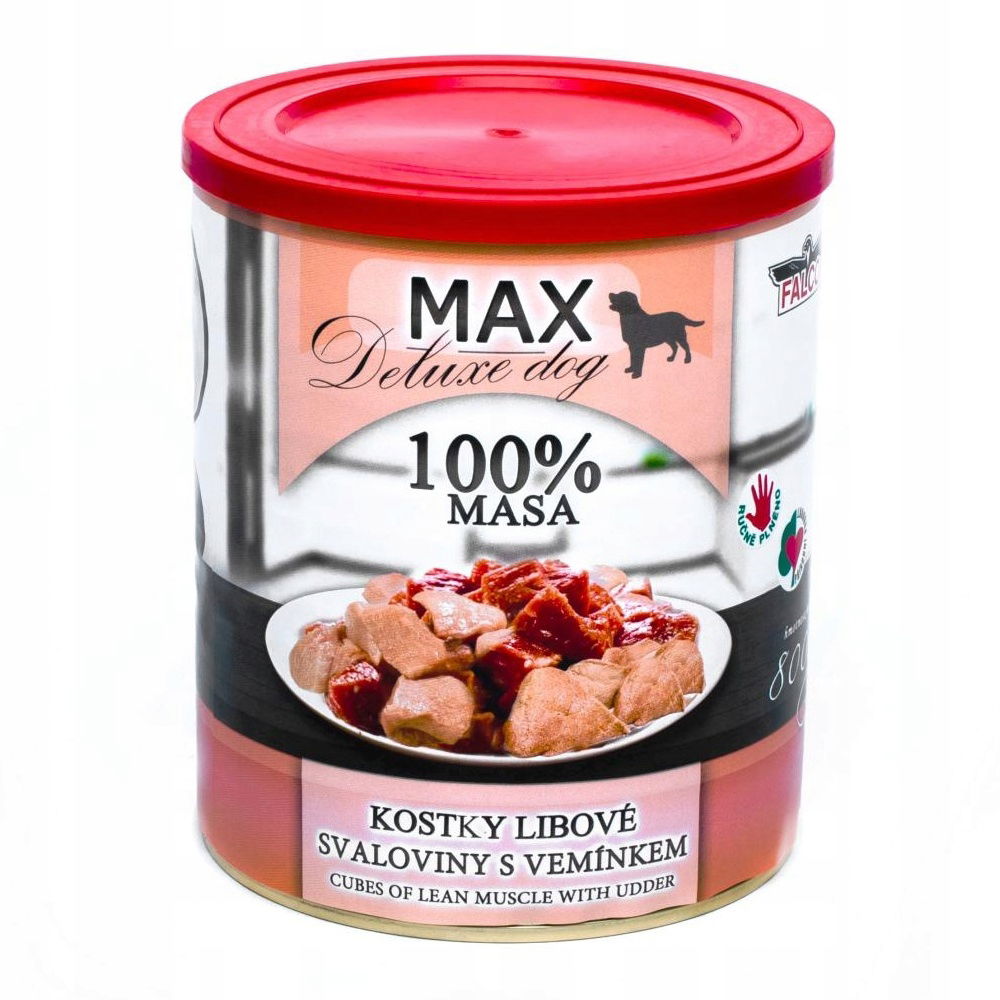 Max Deluxe Dog kocky chudé svaloviny s vemienkom, konzerva 800 g