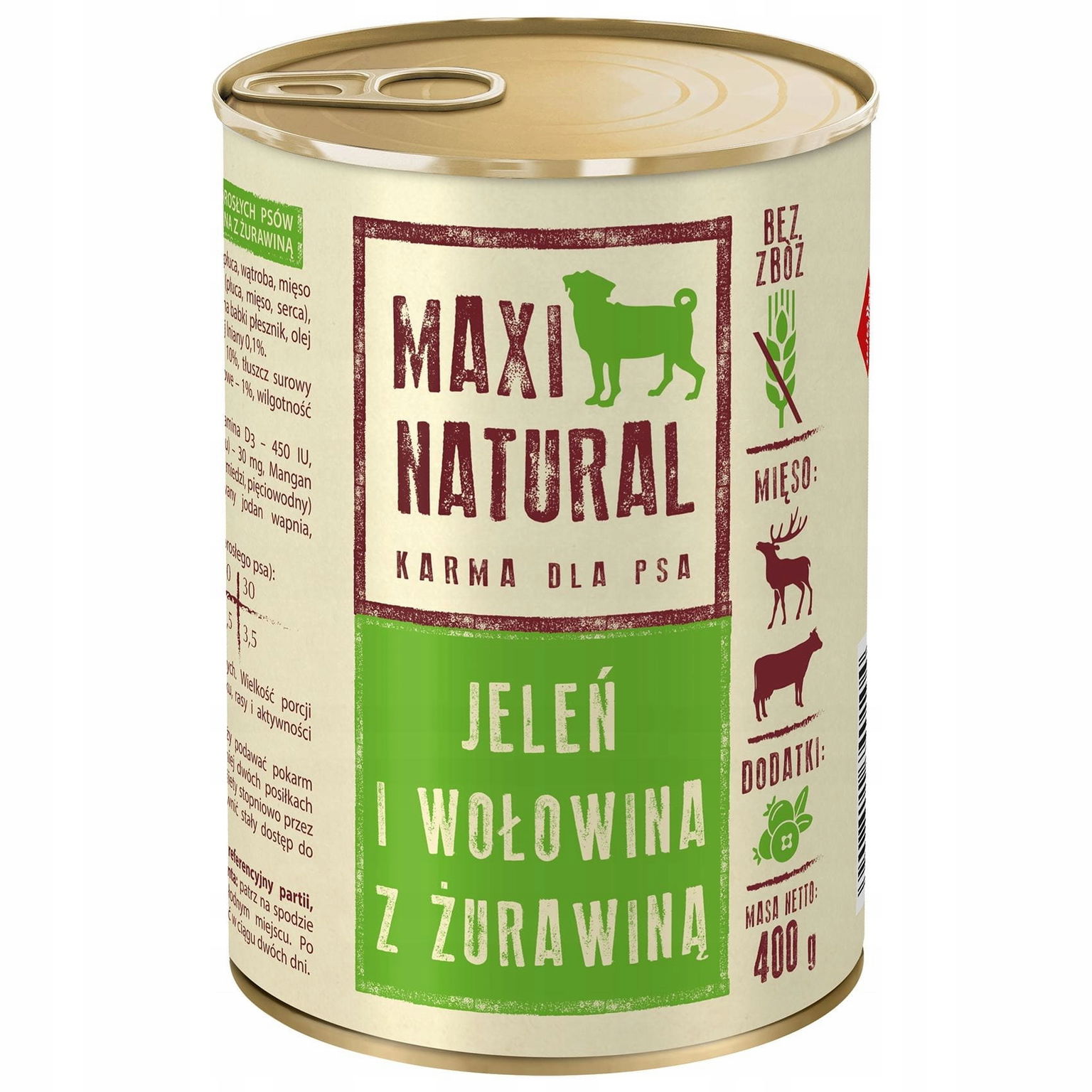 Maxi Natural Mokré krmivo pre psa Jeleň a hovädzie mäso s brusnicami 400 g