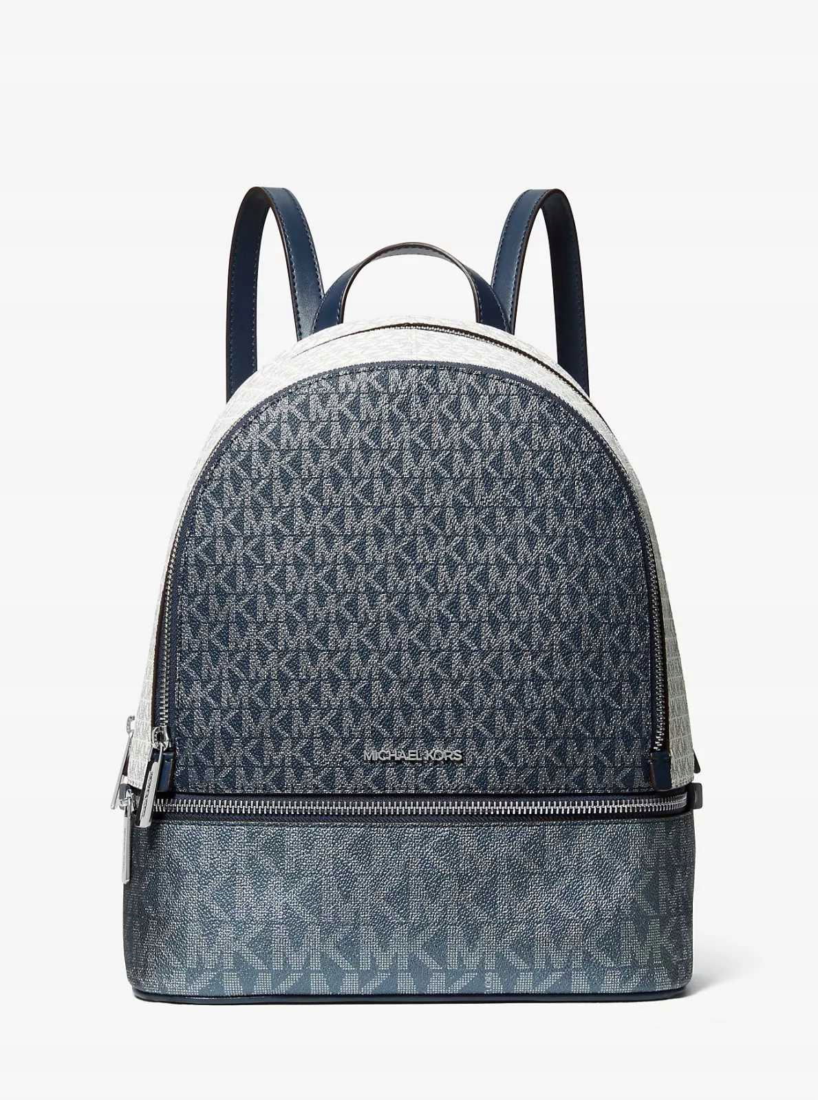 Michael Kors dámsky metalický batoh Rhea Metallic modrý logový
