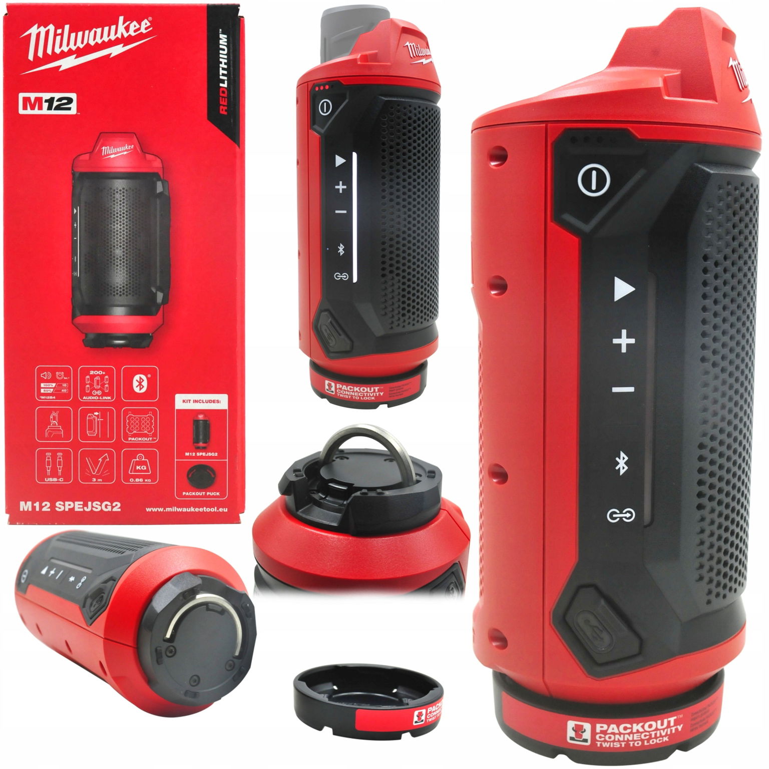 Milwaukee M12 SPEJSG2-0 Bezdrôtový reproduktor Bluetooth 60M Usb-c Packout